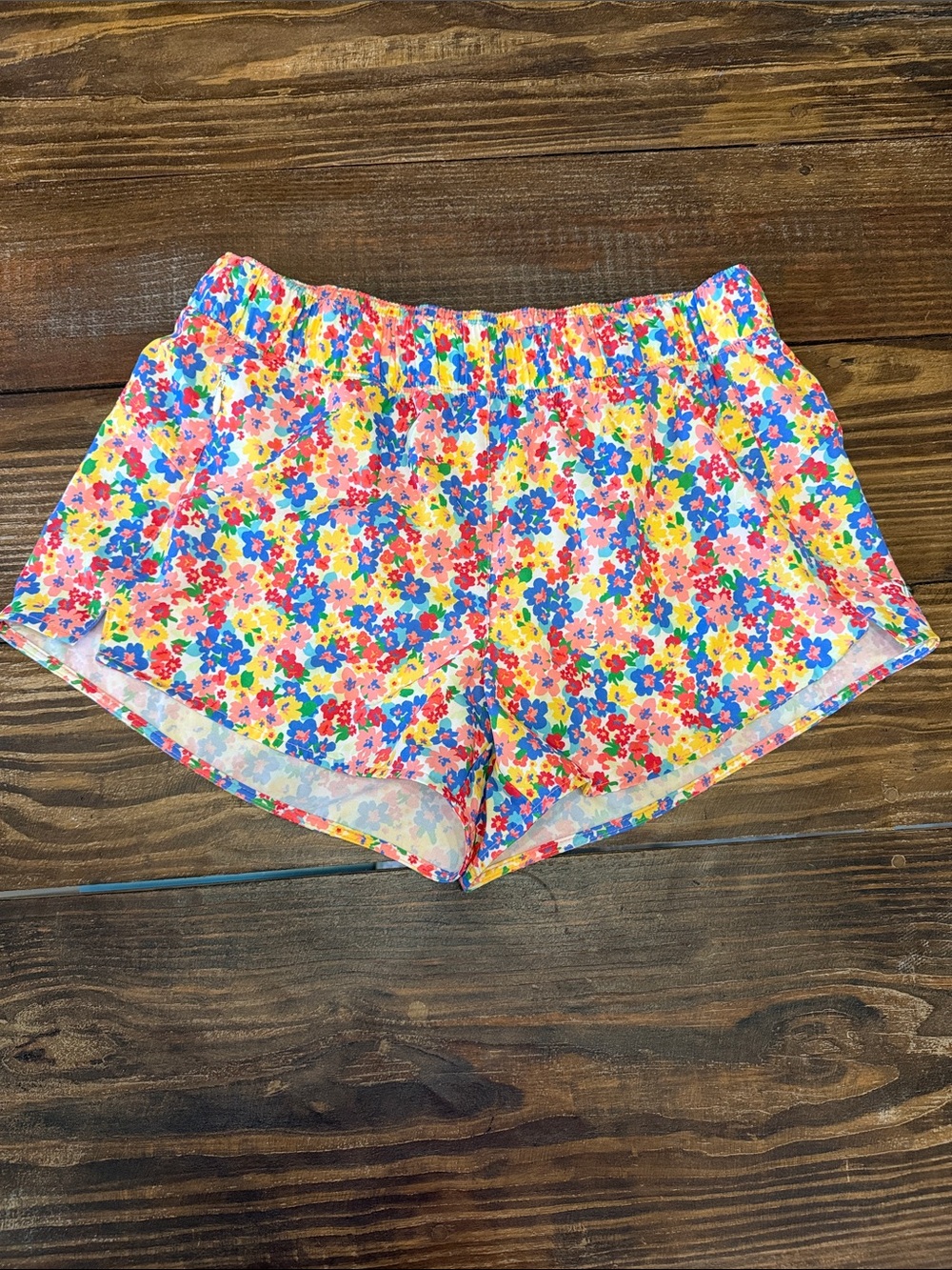 Old Navy Floral Elastic-Waist Athletic Shorts - Blue, Pink, Yellow, Green